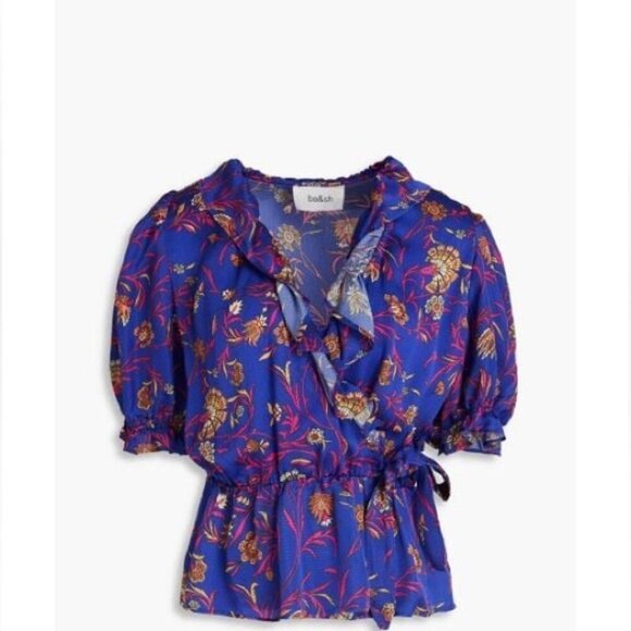 NWT BA&SH Chella Floral Ruffled top L/SZ 8 - Picture 5 of 8